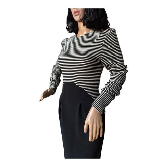 American Vintage Chetta B black white stripped wool fitted midi dress size small - Picture 10 of 16